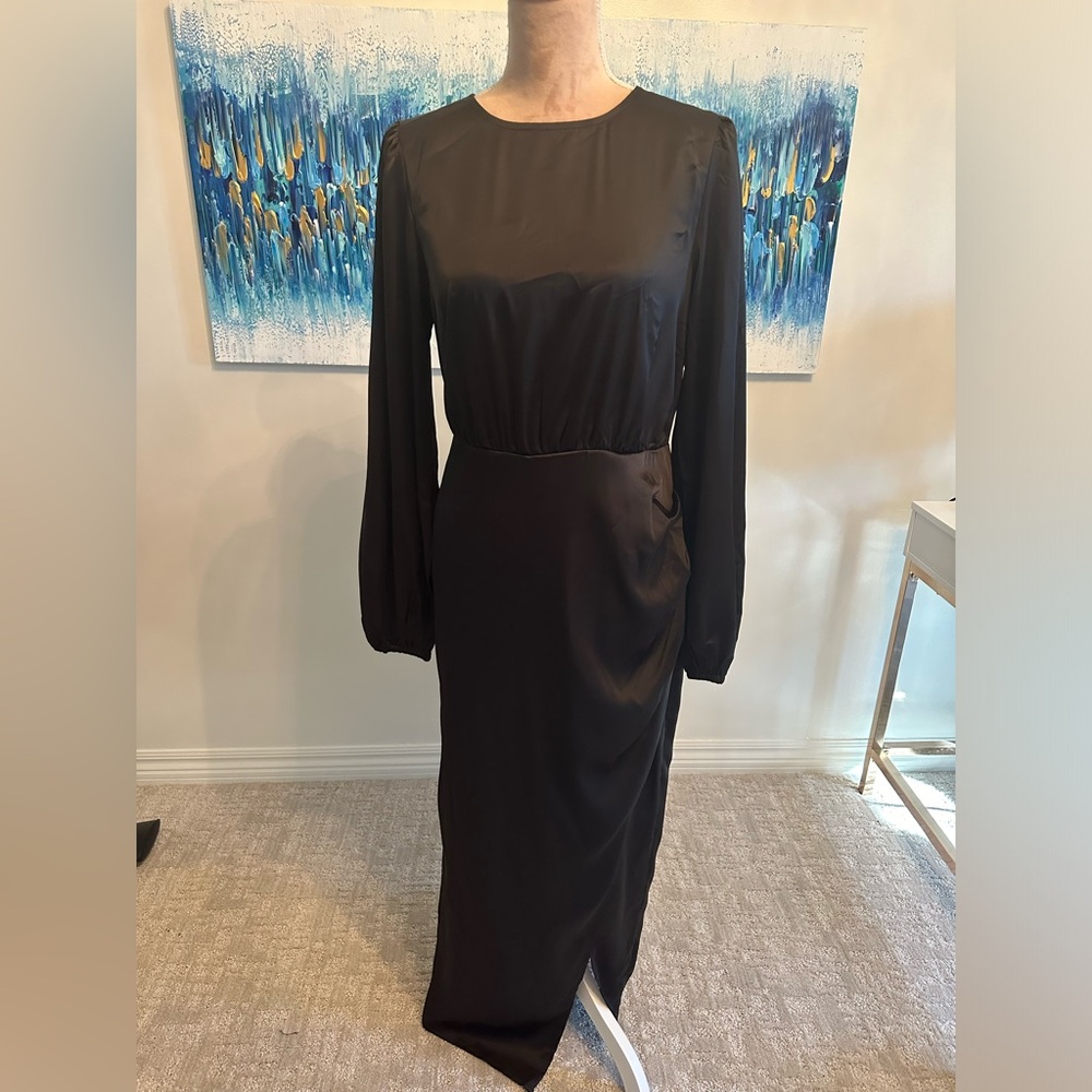 Women’s Black Satin Maxi - Long sleeve